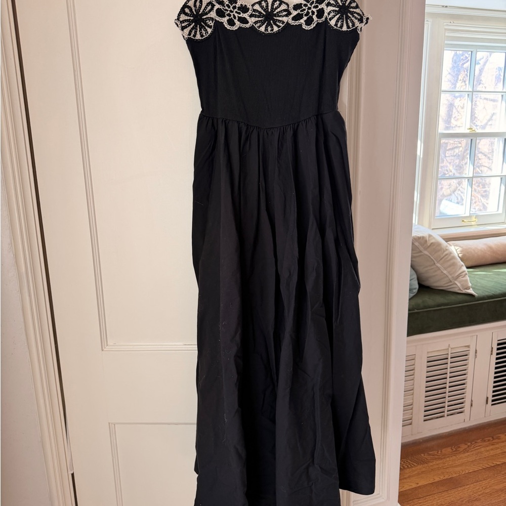 J. Crew Black Dress with White crochet Floral Detail